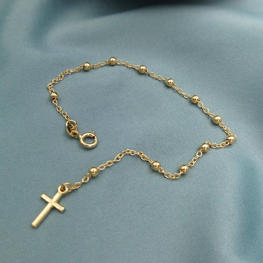 Denario Cruz lisa bolitas 3mm dorado