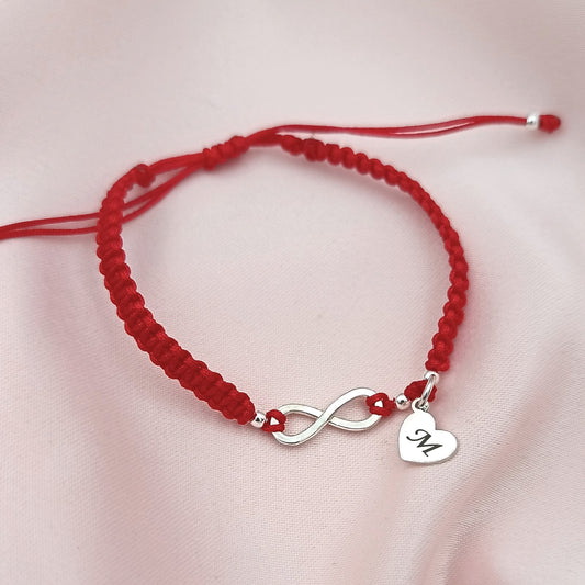 Pulsera macramé infinito y corazón liso