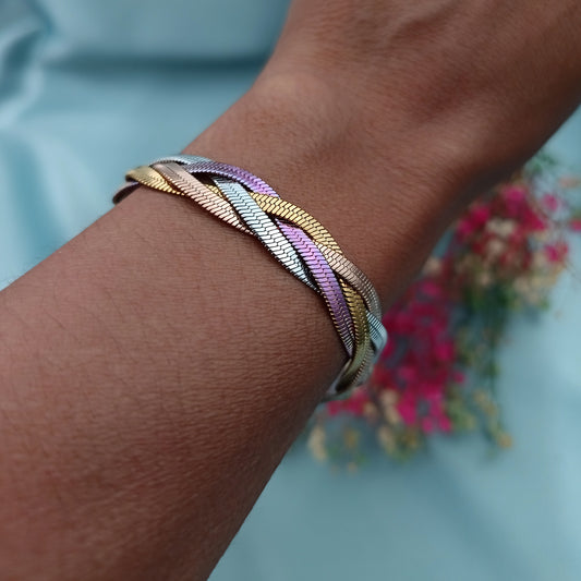 Pulsera cadena serpiente trenzada 4 hilos multicolor