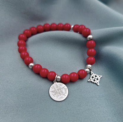 Pulsera Jade rojo Protección Tetragramatón y Nudo de bruja
