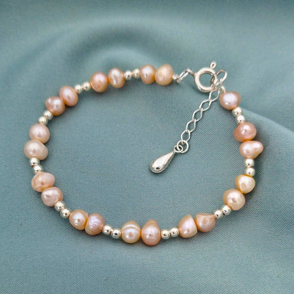 Pulsera Perlas naturales champagne y plata