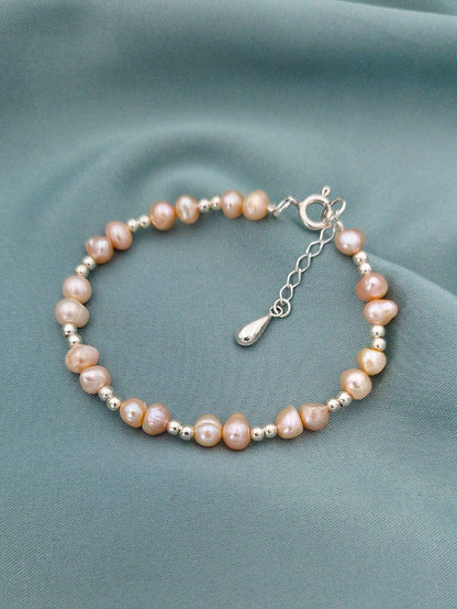 Pulsera Perlas naturales champagne y plata
