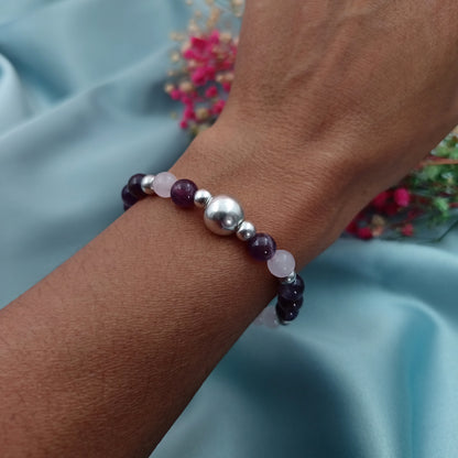 Pulsera piedras amatistas y cuarzo rosa