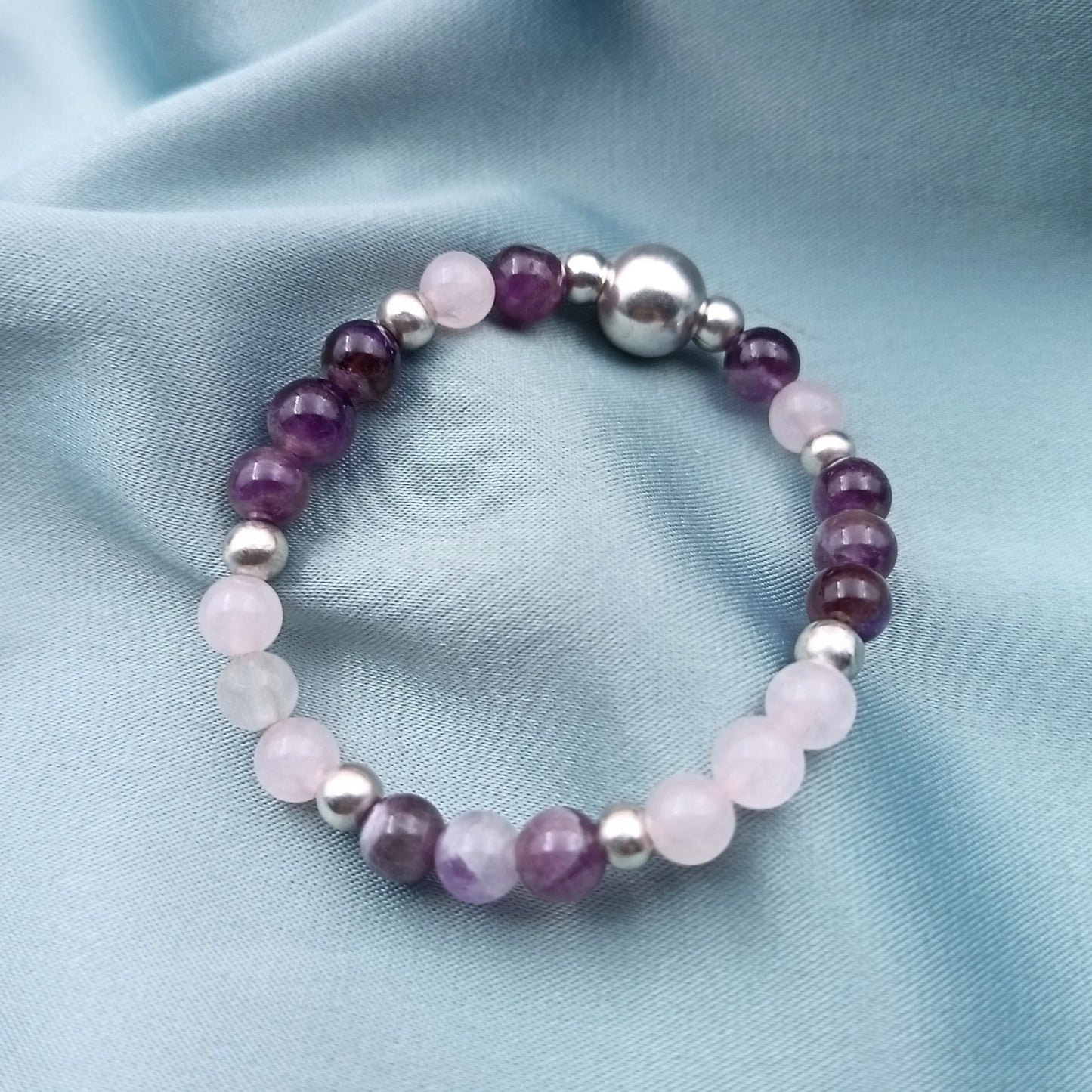 Pulsera piedras amatistas y cuarzo rosa