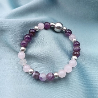 Pulsera piedras amatistas y cuarzo rosa