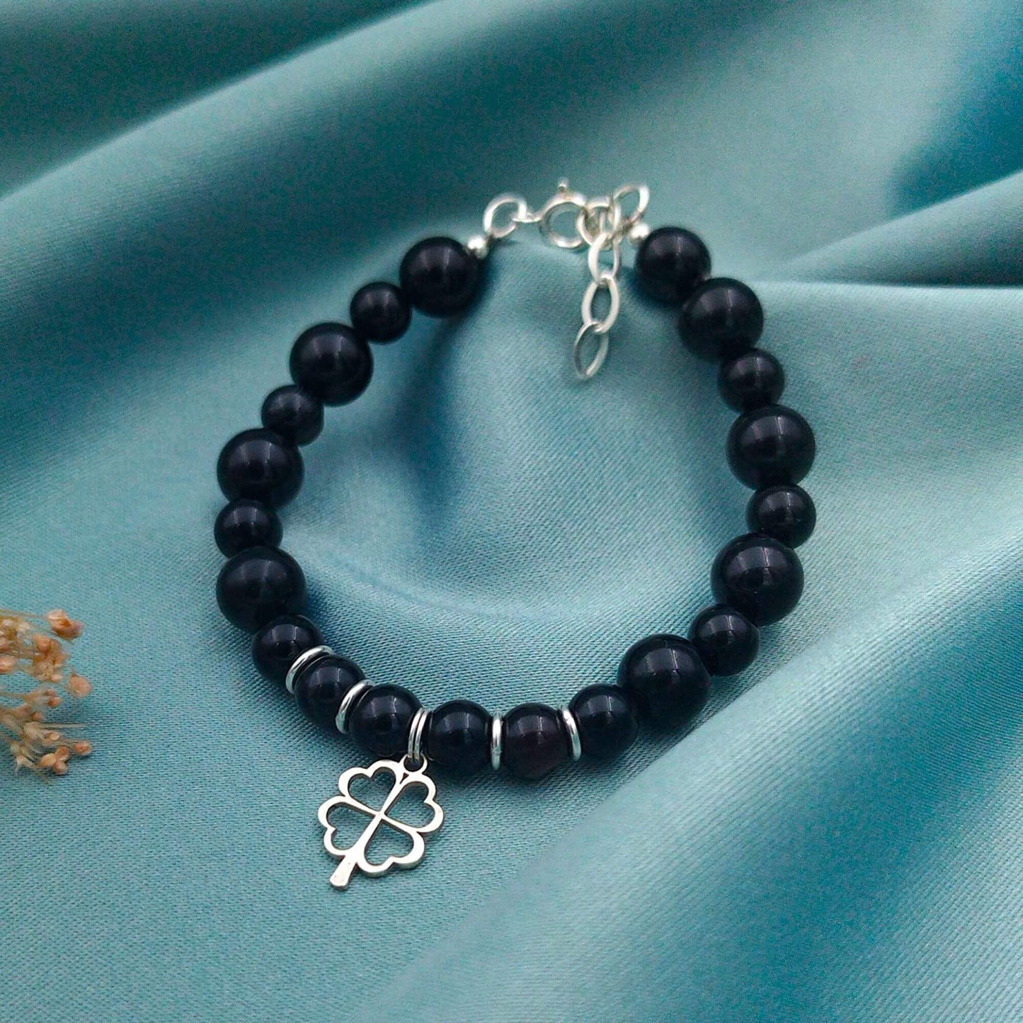 Pulsera Trébol con piedra turmalina