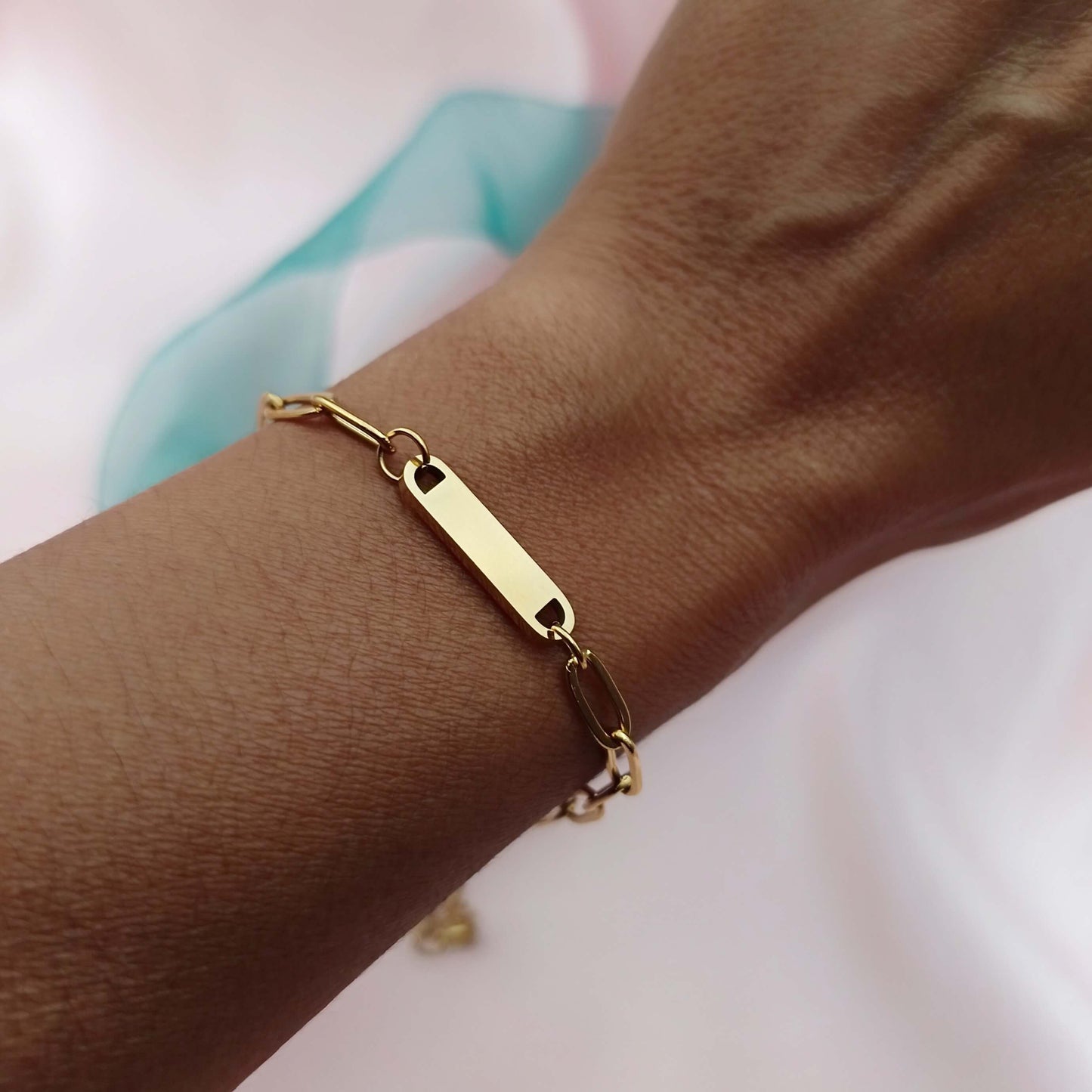Pulsera eslabones con plaquita (Personalizable)