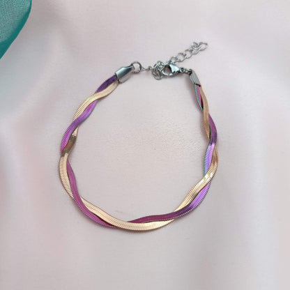 Pulsera cadena serpiente trenzada 2 hilos multicolor