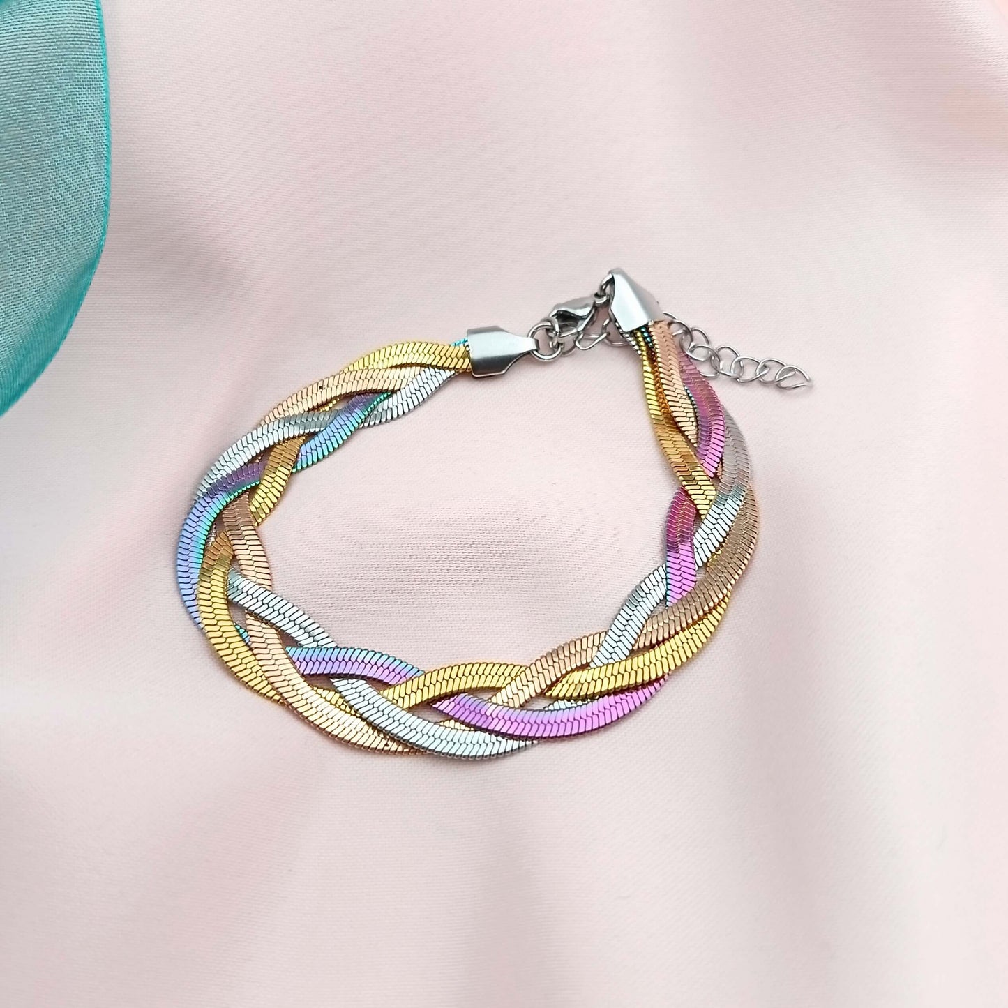Pulsera cadena serpiente trenzada 4 hilos multicolor