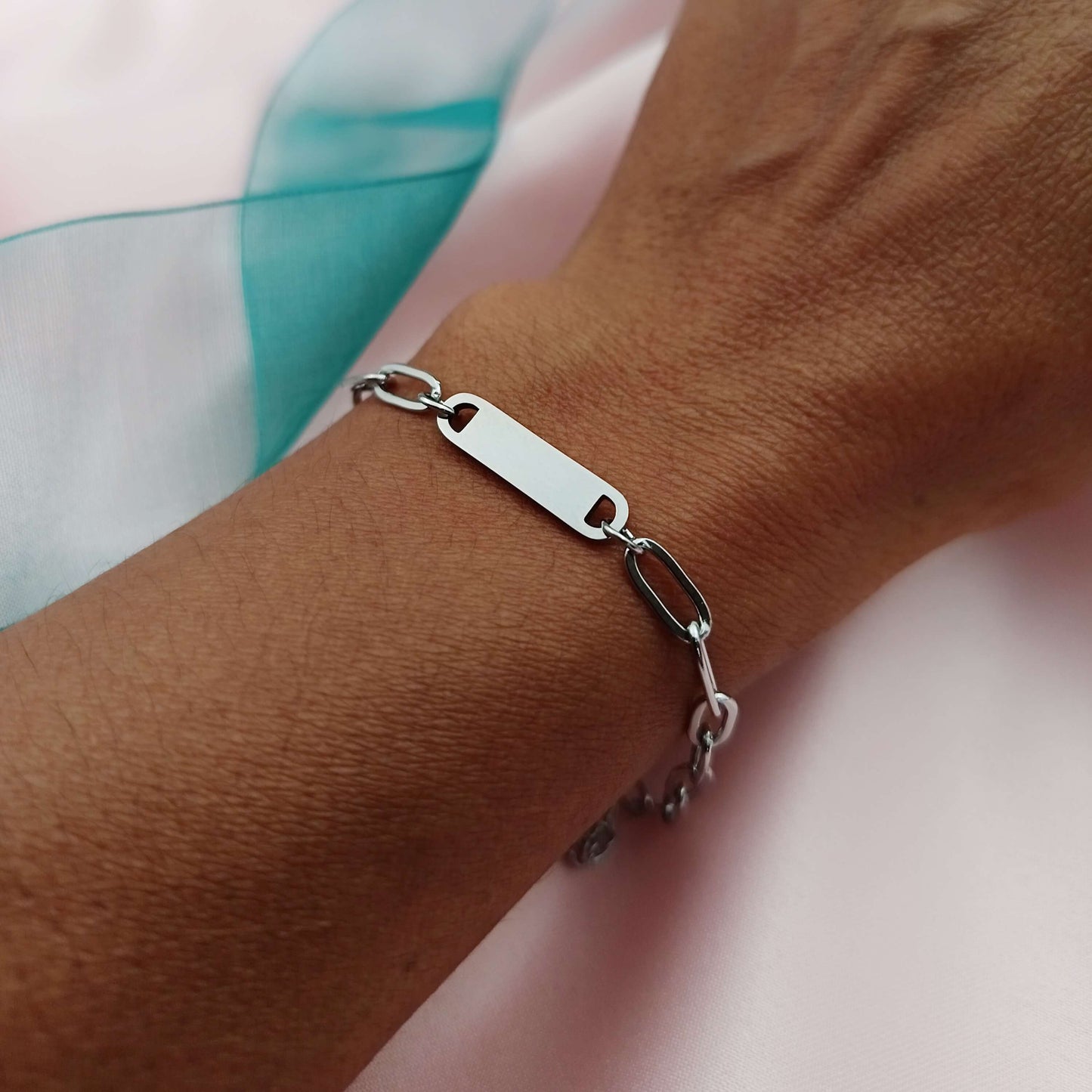Pulsera eslabones con plaquita (Personalizable)