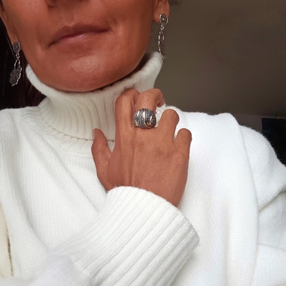 Anillo Plata y Oro Bombé Azul