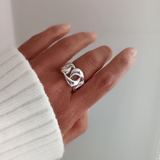Anillo Cadena Plata Inflada
