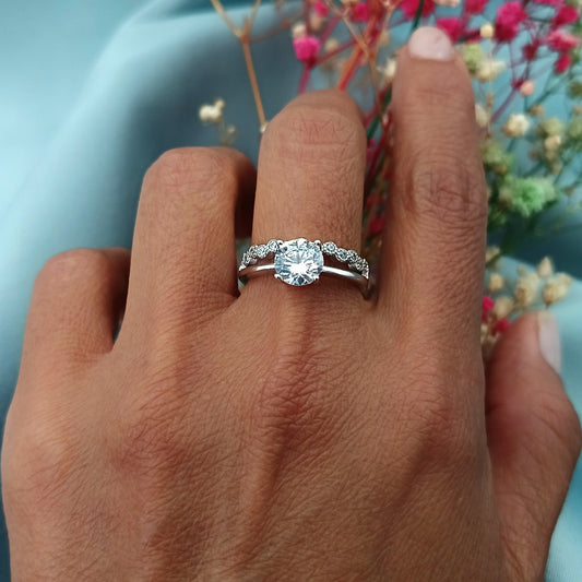 Anillo de Compromiso Doble Plata Baño de Oro Blanco