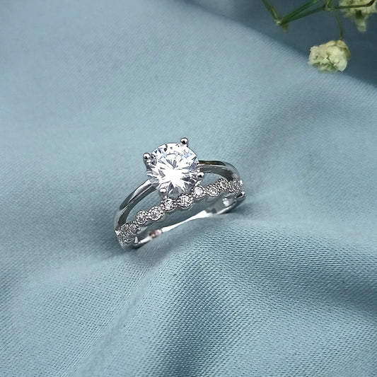 Anillo de Compromiso Doble Plata Baño de Oro Blanco