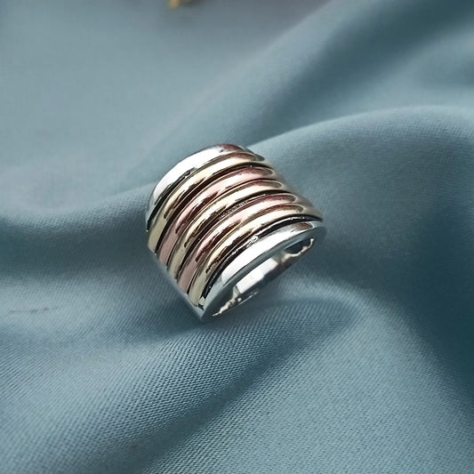 Anillo Plata y Oro Hilera