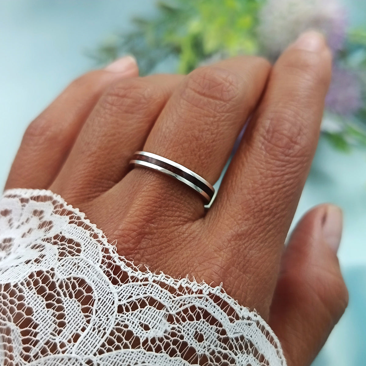 Anillo Personalizado Plata y Madera 3mm