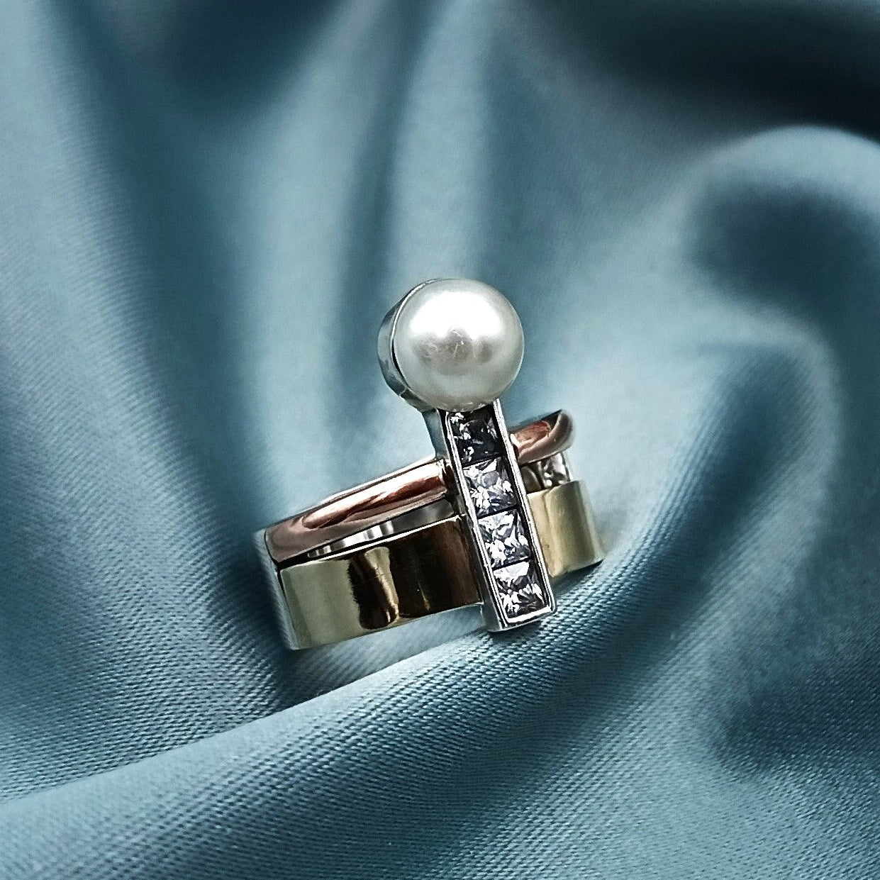 Anillo Plata y Oro Perla