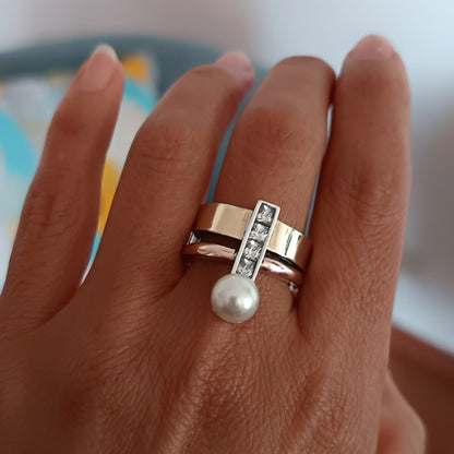 Anillo Plata y Oro Perla