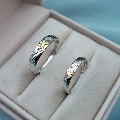 Anillos de matrimonio regulables Sol y Luna Plata 925
