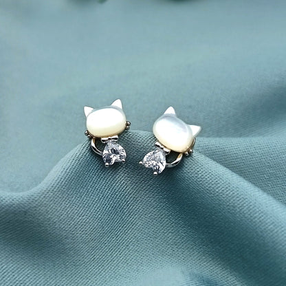 Aretes  Gatitos con Piedra Blanca