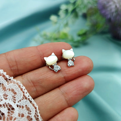 Aretes  Gatitos con Piedra Blanca