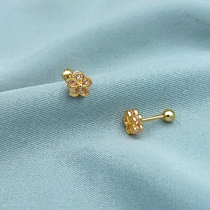 Aretes a rosca Margarita con piedra dorado