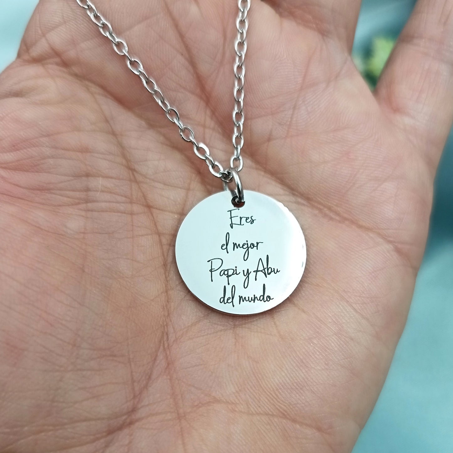 Collar acero con dije circular plateado (Personalizable)