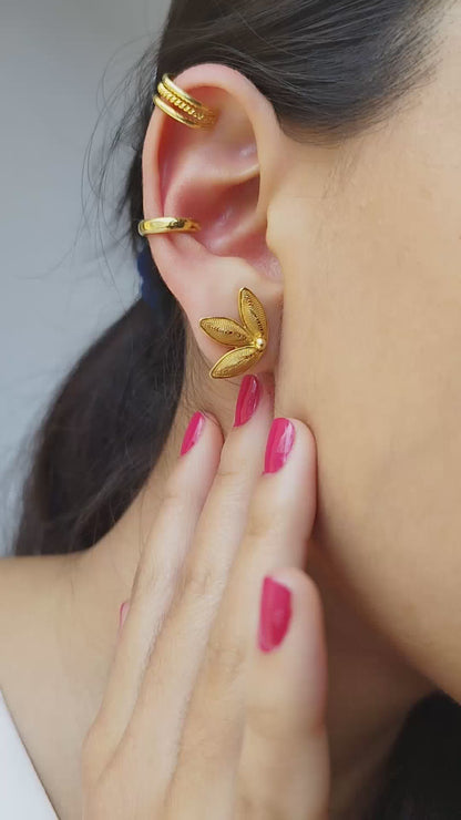 Arete Ear cuff Media caña liso dorado
