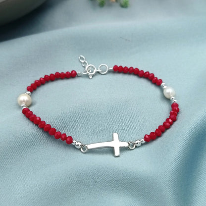 Pulsera Cruz Chaquiras Perla