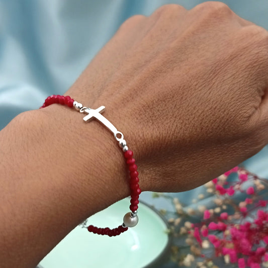 Pulsera Cruz Chaquiras Perla