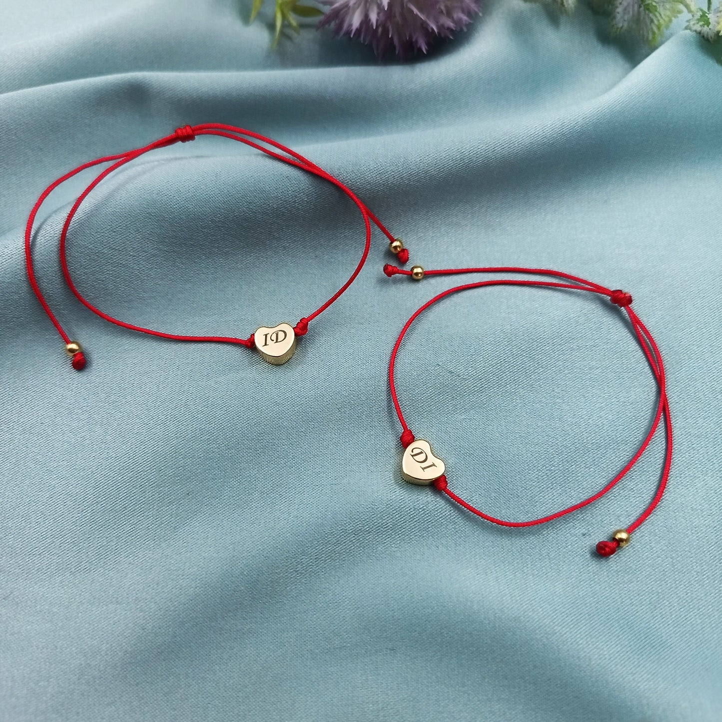 Pulseras Pareja Corazoncito con Grabado Plata 925 Enchapado en Oro
