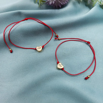 Pulseras Pareja Corazoncito con Grabado Plata 925 Enchapado en Oro