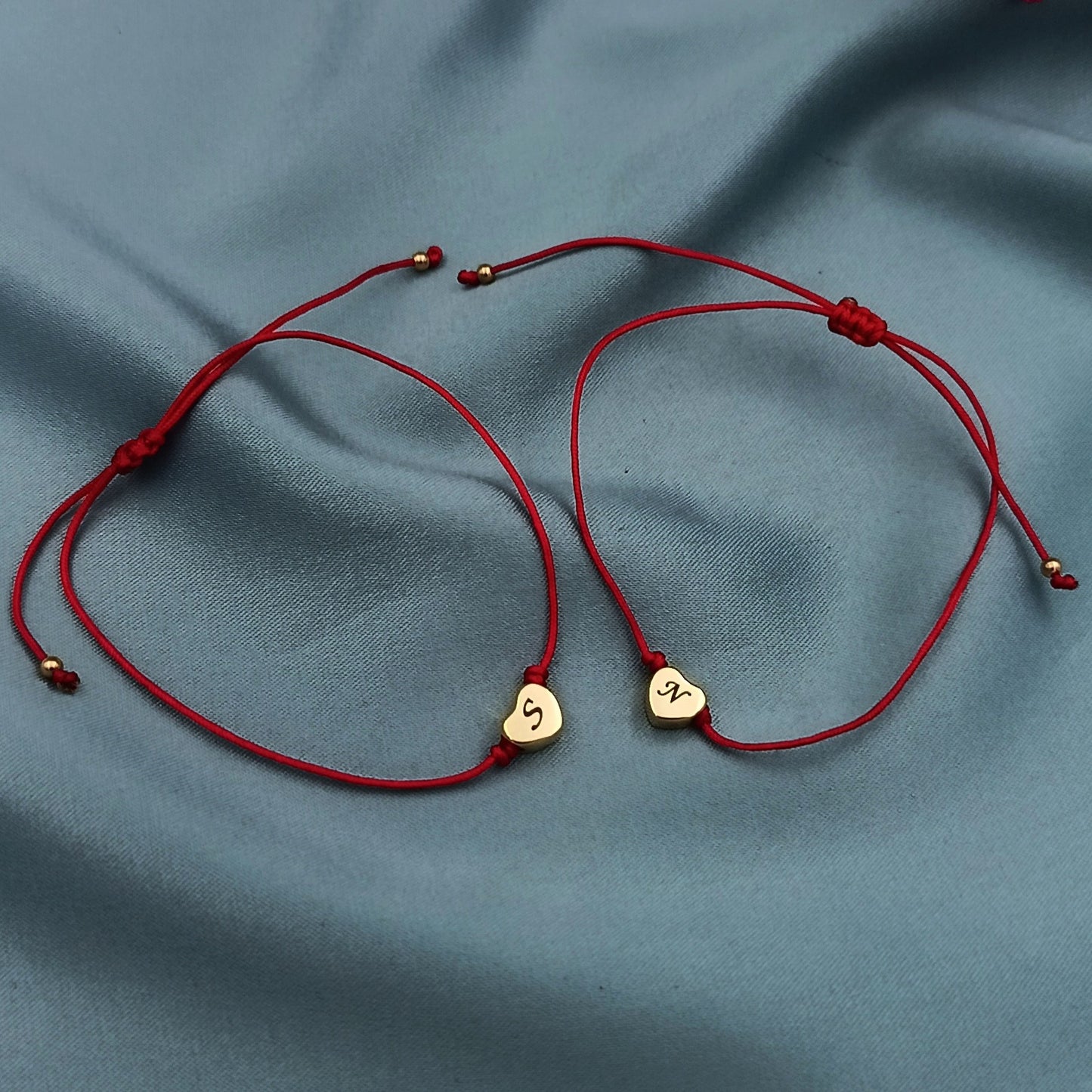 Pulseras Pareja Corazoncito con Grabado Plata 925 Enchapado en Oro