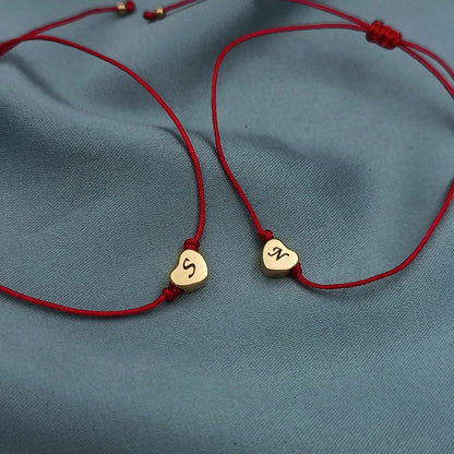 Pulseras Pareja Corazoncito con Grabado Plata 925 Enchapado en Oro