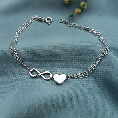 Pulsera cadena doble Infinito y Corazón 3D