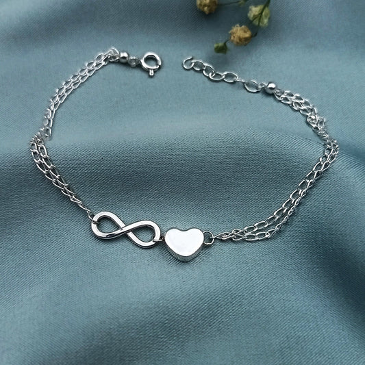 Pulsera cadena doble Infinito y Corazón 3D