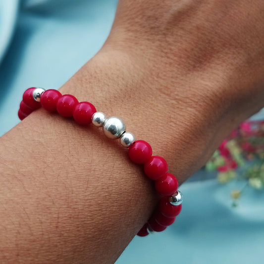Pulsera Jade Rojo Plata Protección