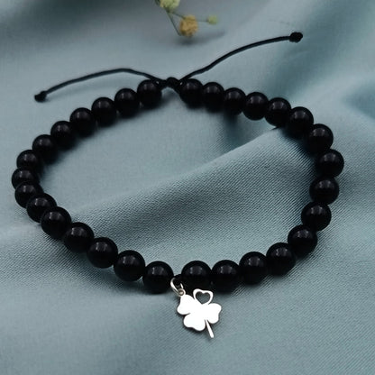 Pulsera Trébol Plata Onix