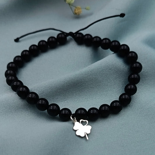 Pulsera Trébol Plata Onix