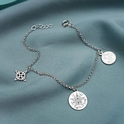 Pulsera Triple Protección Tetragamatrón, Nudo de Bruja y  San Benito