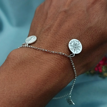 Pulsera Triple Protección Tetragamatrón, Nudo de Bruja y  San Benito