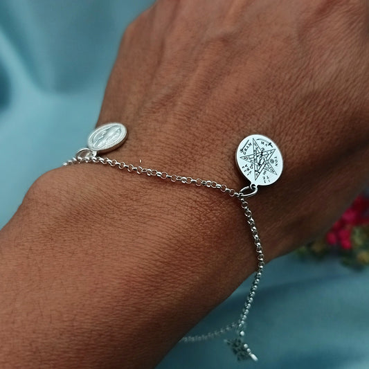 Pulsera Triple Protección Tetragamatrón, Nudo de Bruja y  San Benito
